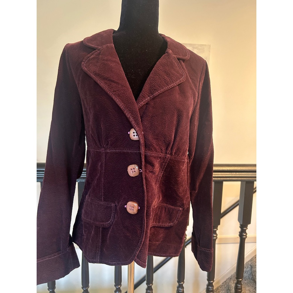 Y2K FL Malik Womens Burgundy Textured Velvet Blazer Jacket Size M Made in USA